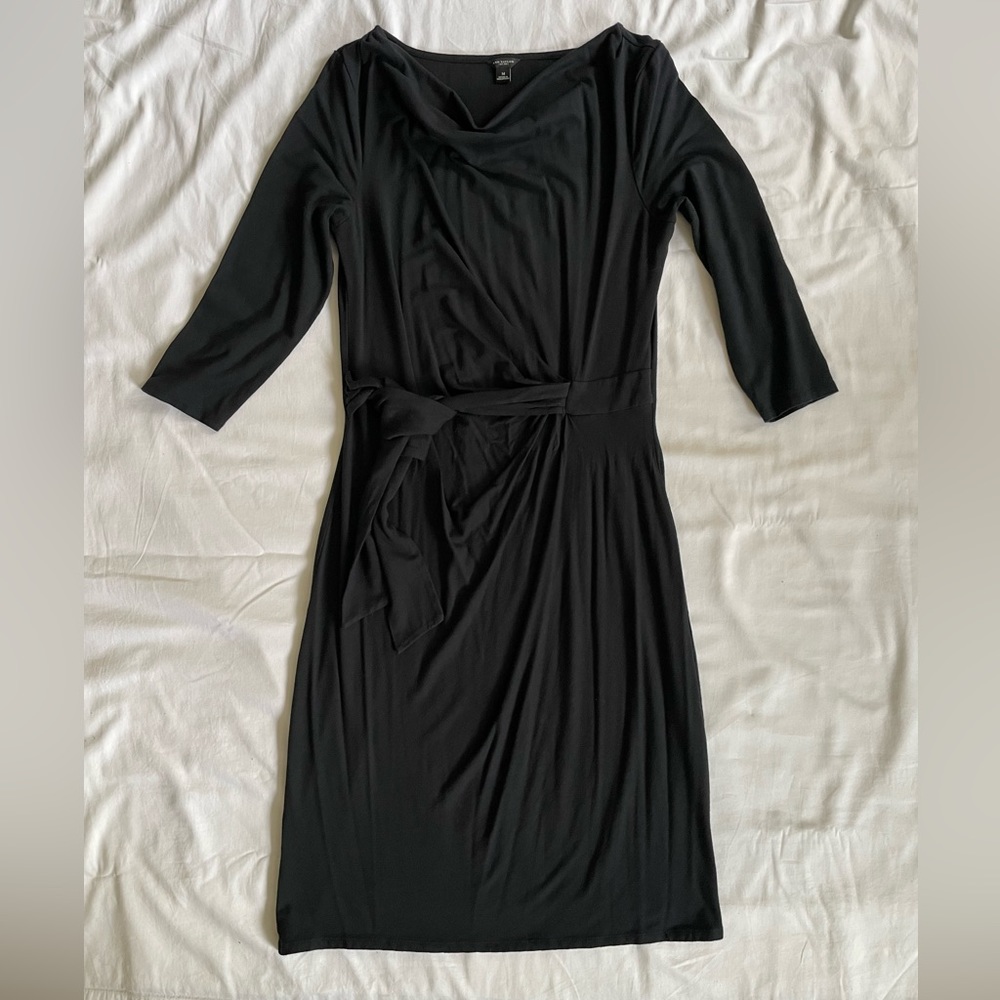 Ann Taylor Faux Wrap Cowl Neck Dress 3/4 Sleeve Size Medium